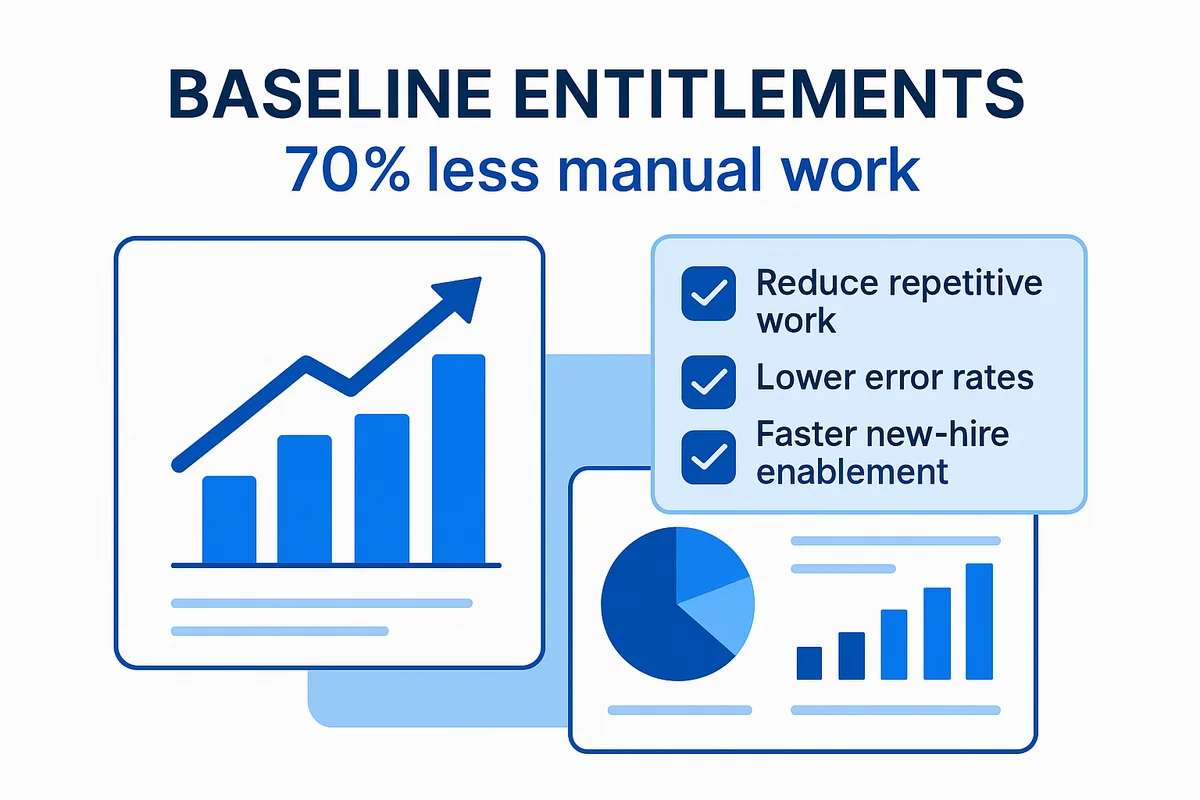 dashboard displaying metrics on reduced manual steps and improved efficiency from birthright access implementation.
