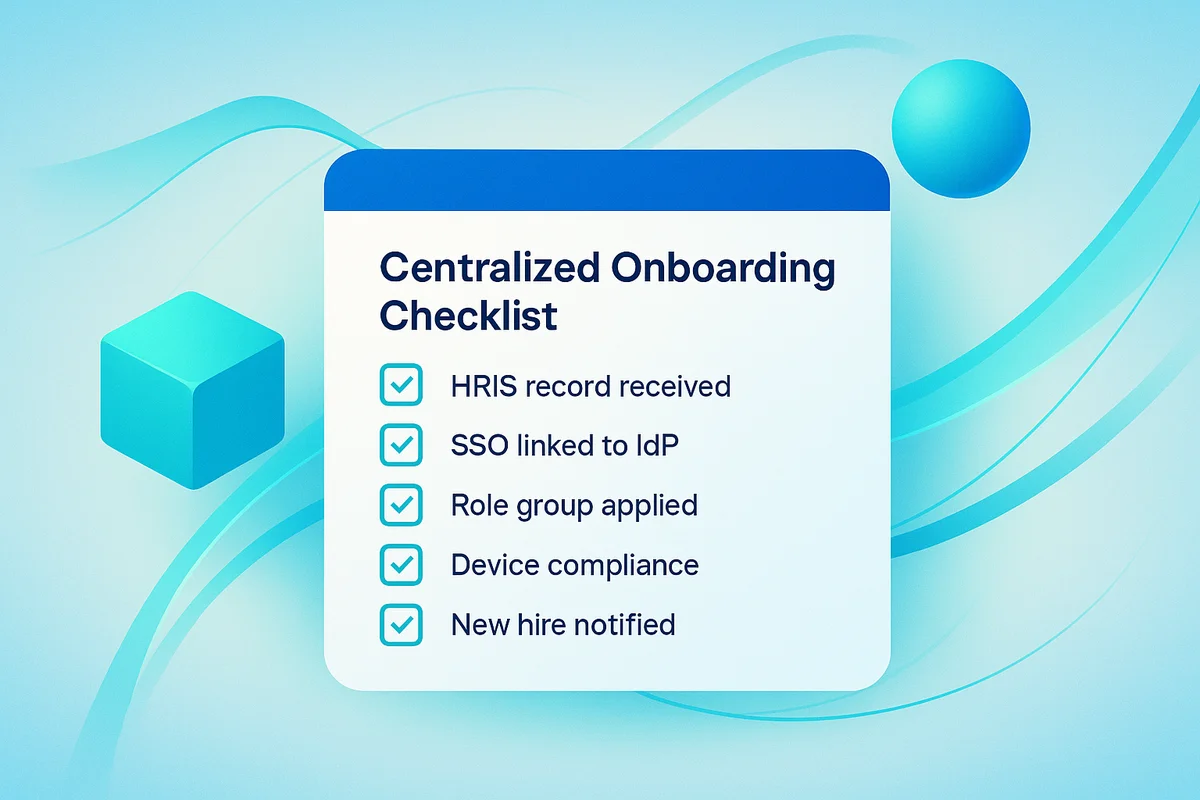 collaborative onboarding checklist displayed on a digital platform, tracking task completion for new hires in real time.