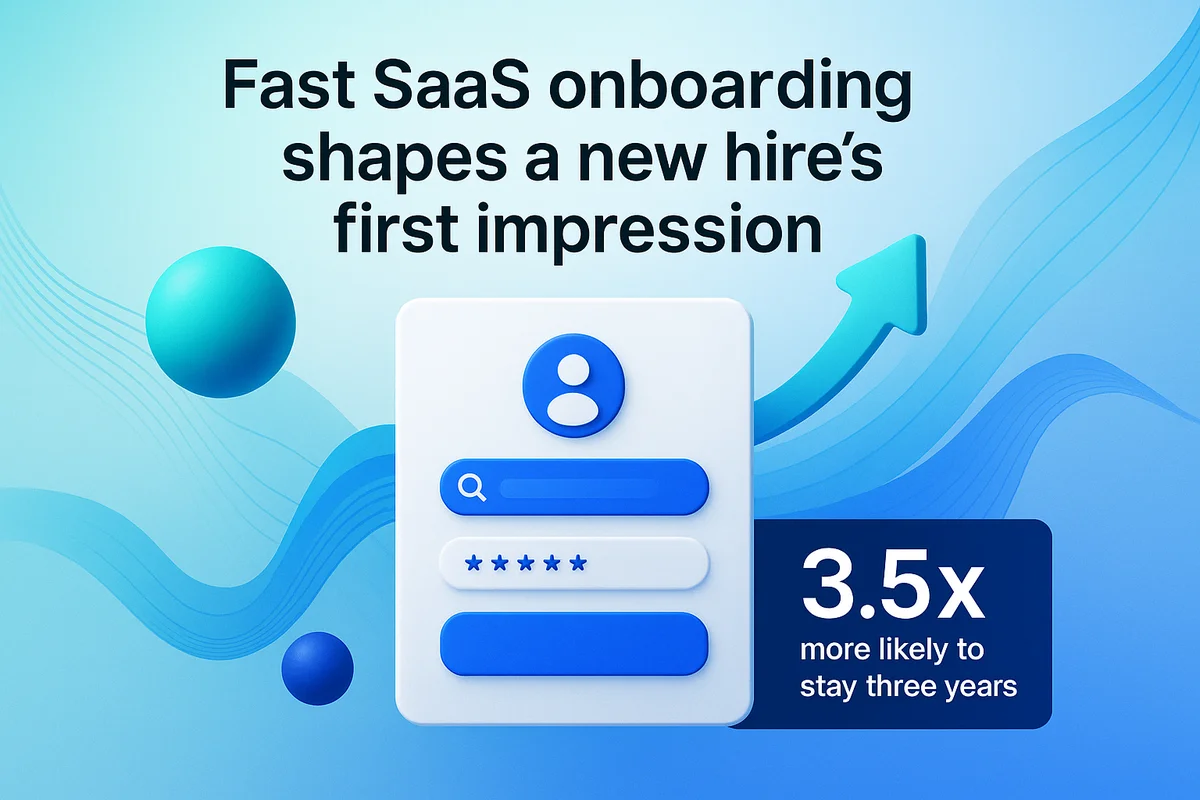 new hires encountering an empty desktop due to delayed saas onboarding, emphasizing it teams' workflow challenges.