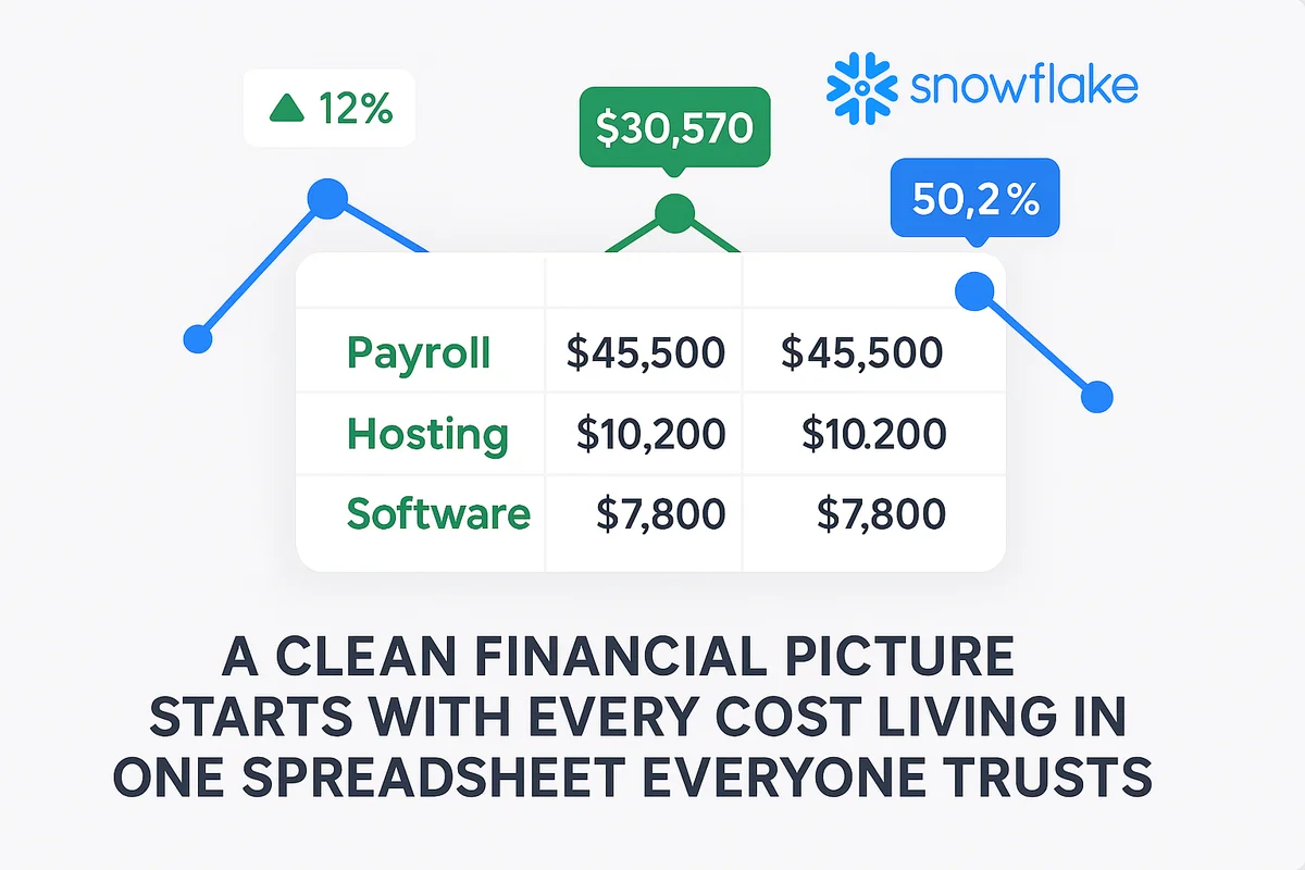 spreadsheet displaying unified cost data from various sources for streamlined financial decision-making and analysis.