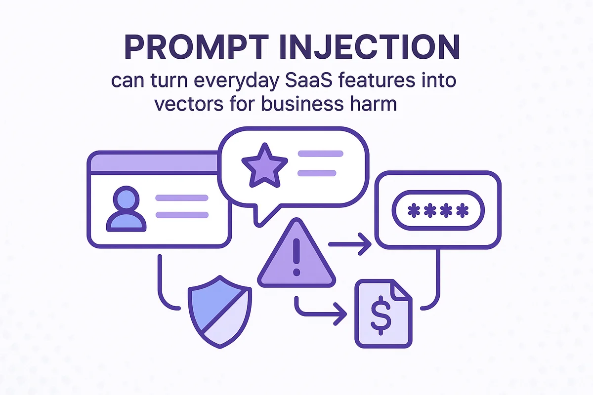 illustration depicting prompt injection risks in saas, highlighting potential data leaks and vulnerabilities in enterprise systems.