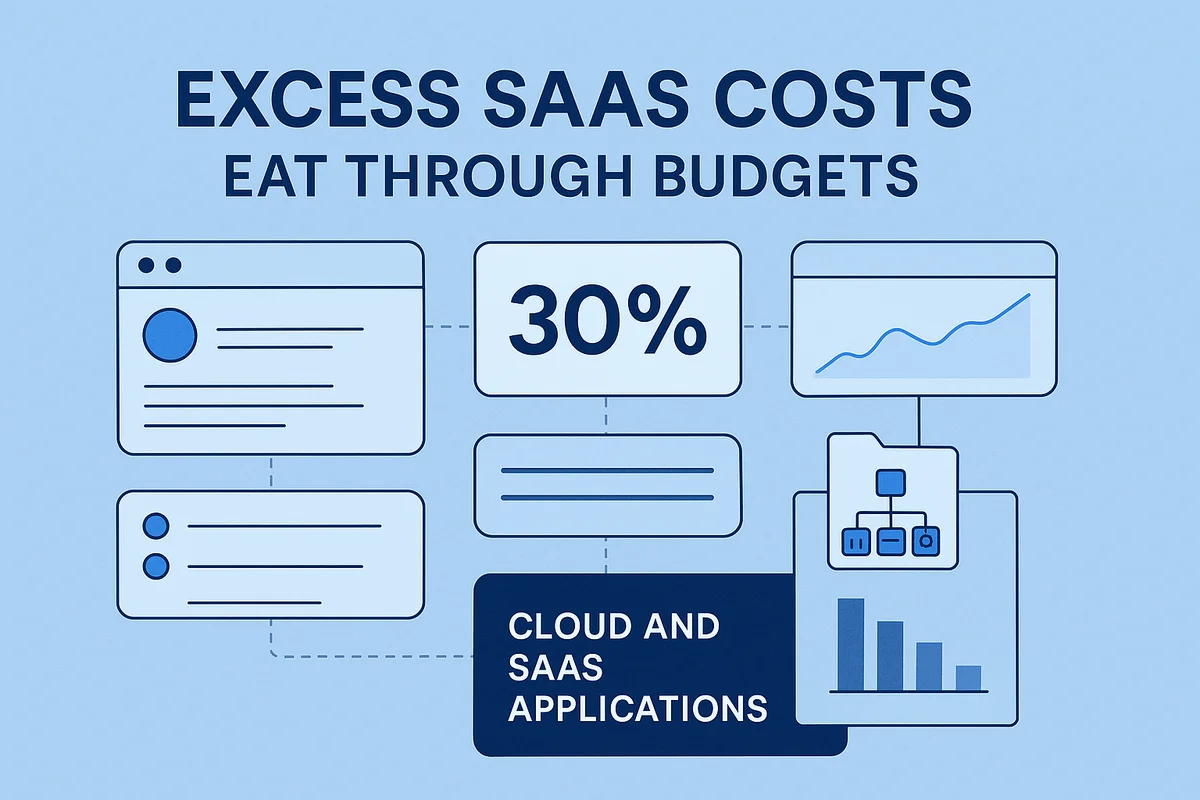 graphic illustrating strategies for managing saas costs, including usage data analysis and vendor rationalization.