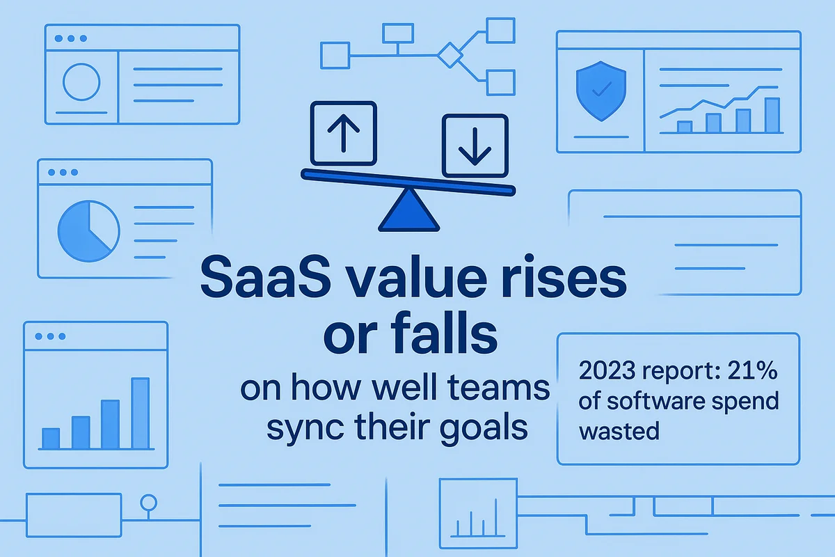 illustration depicting various teams' metrics and goals in a collaborative saas environment, highlighting diverse priorities.