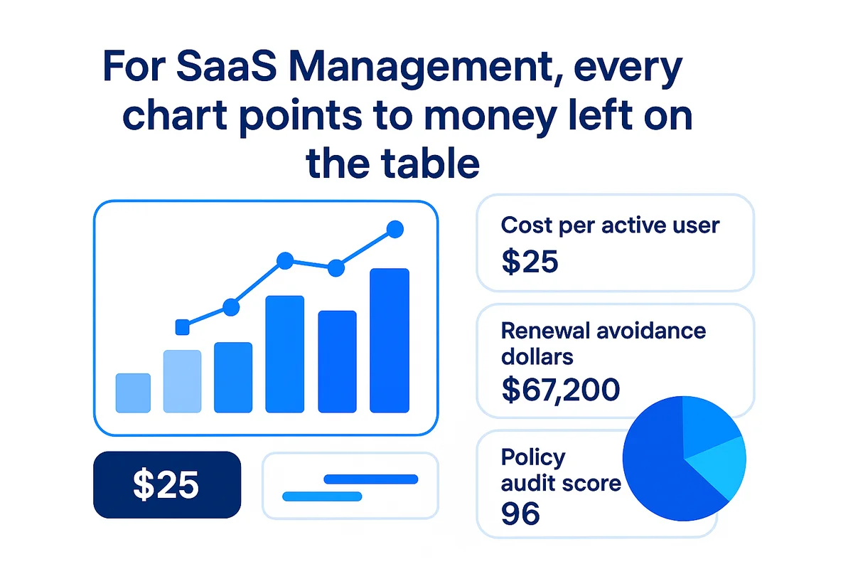 graphs illustrating key saas metrics: cost per active user and renewal avoidance trends impacting financial performance.