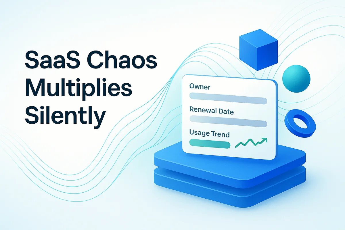 a diagram illustrating the connection between saas management platforms, billing data, usage trends, and application organization.
