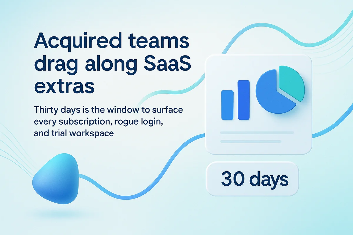 a team conducting a discovery sprint to identify all saas accounts and subscriptions immediately after a merger.