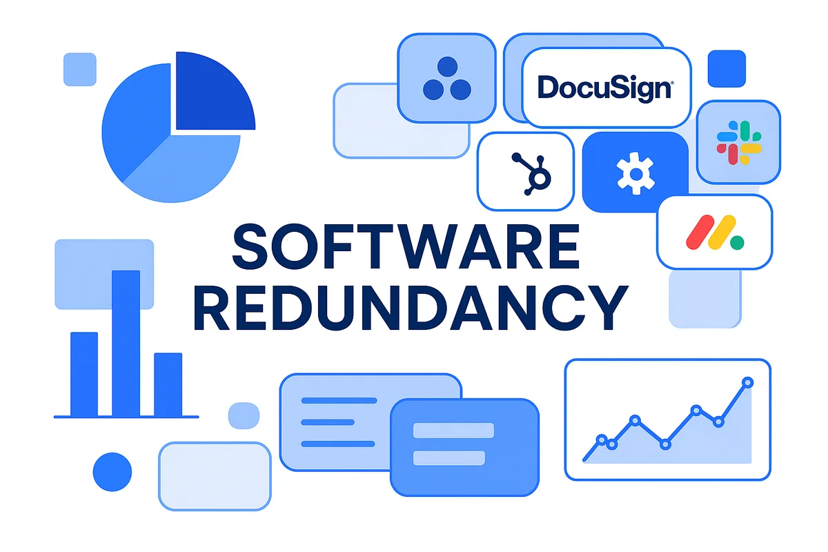 illustration depicting multiple departments using different saas tools, illustrating redundancy and lack of communication within an organization.