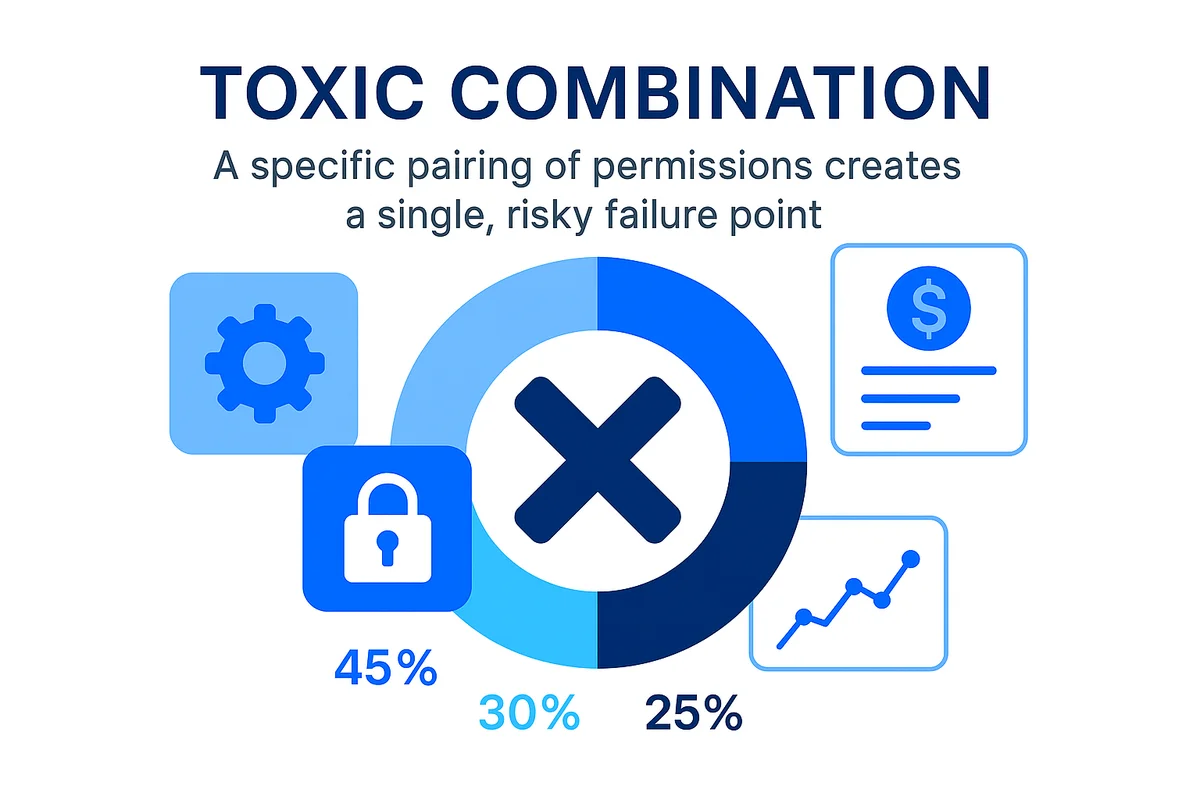 visual representation of a toxic combination in saas security illustrating risky permission pairings that lead to vulnerabilities.