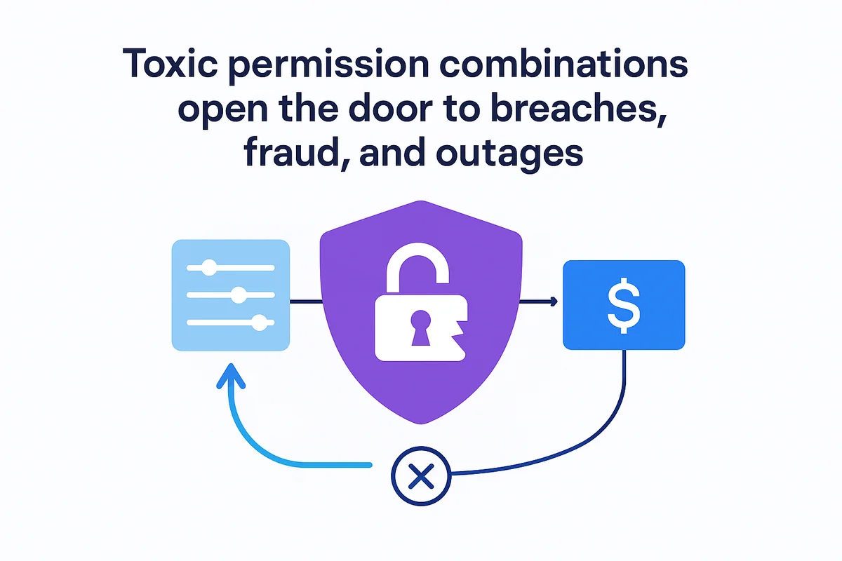 visual representation of toxic permission combinations in apps, highlighting risks of breaches and fraud.