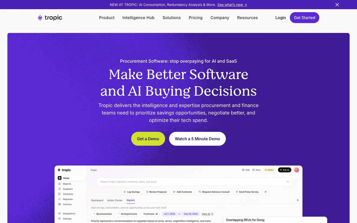 tropic procurement software homepage for ai and saas spend