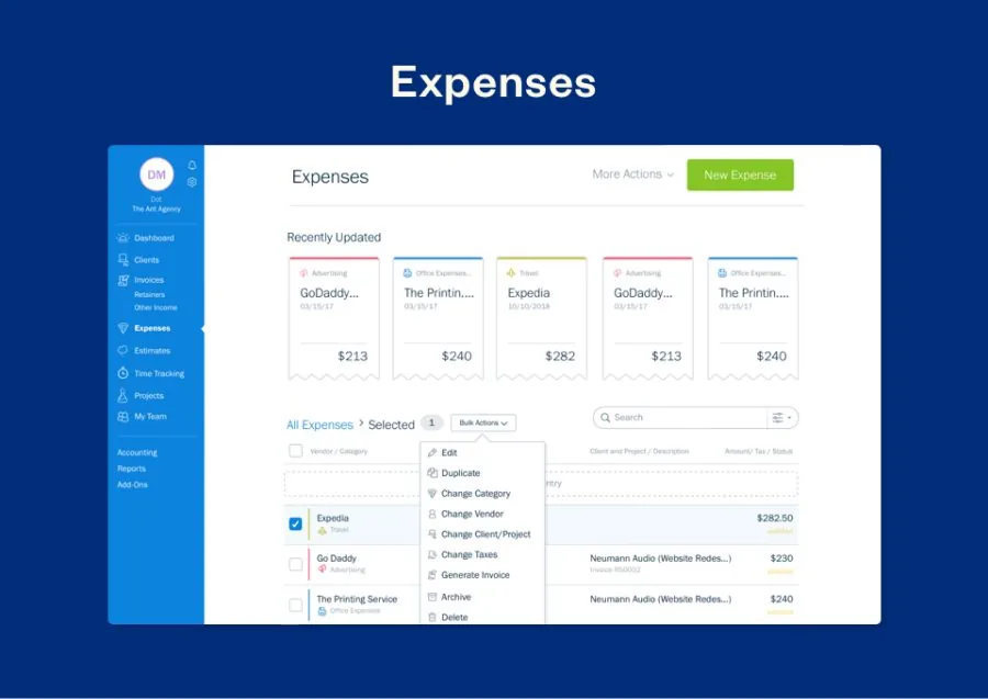 Freshbooks Spend Management Software Screenshot