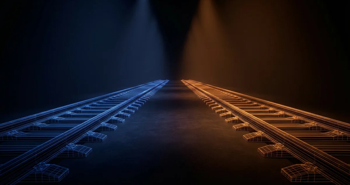 Two converging parallel tracks representing Salesforce and HubSpot market penetration closing over time