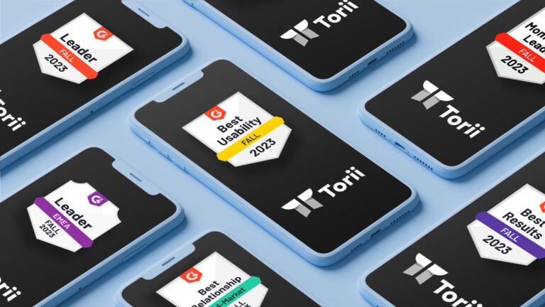 series of phones showing Torii and the G2 fall badges