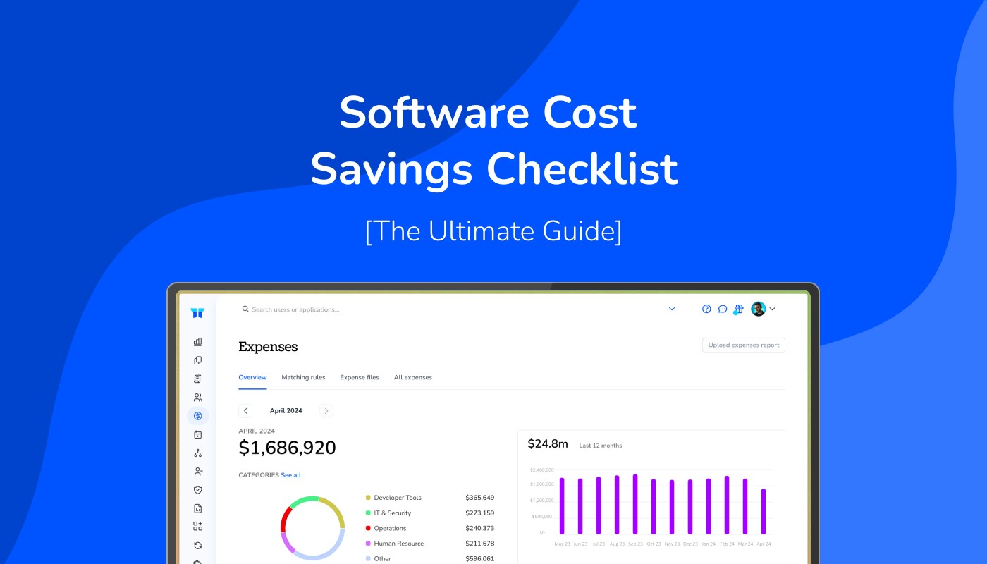 an image titled software cost savings checklist showing a laptop program (Torii) featuring the cost savings UI