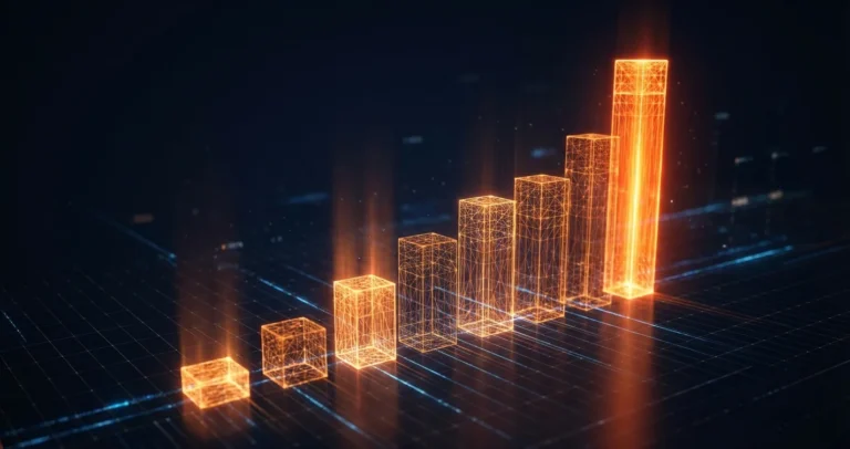 Grammarly enterprise adoption growth - 3D cinematic wireframe bar chart showing 9.5x growth over three years