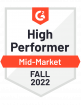 G2 High Performer Mid-Market Fall 2022 - Torii