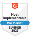 G2 Most Implementable Mid-Market Summer 2023 – Torii